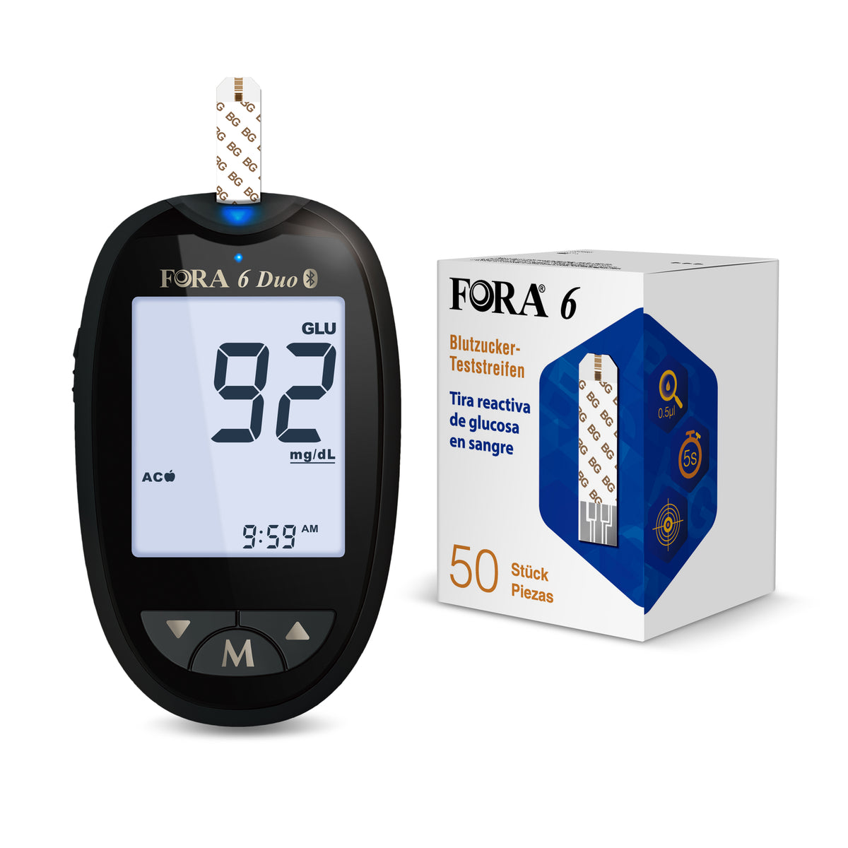Diabetesset FORA 6 Duo with 50 Blood Glucose(BG) Test Strips ForaCare Europe