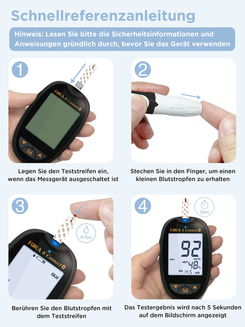 FORA 6 Connect Bluetooth, 3 in 1 (Blood Glucose, Hemoglobin, Hematocrit) Test Strip 25pcs Set